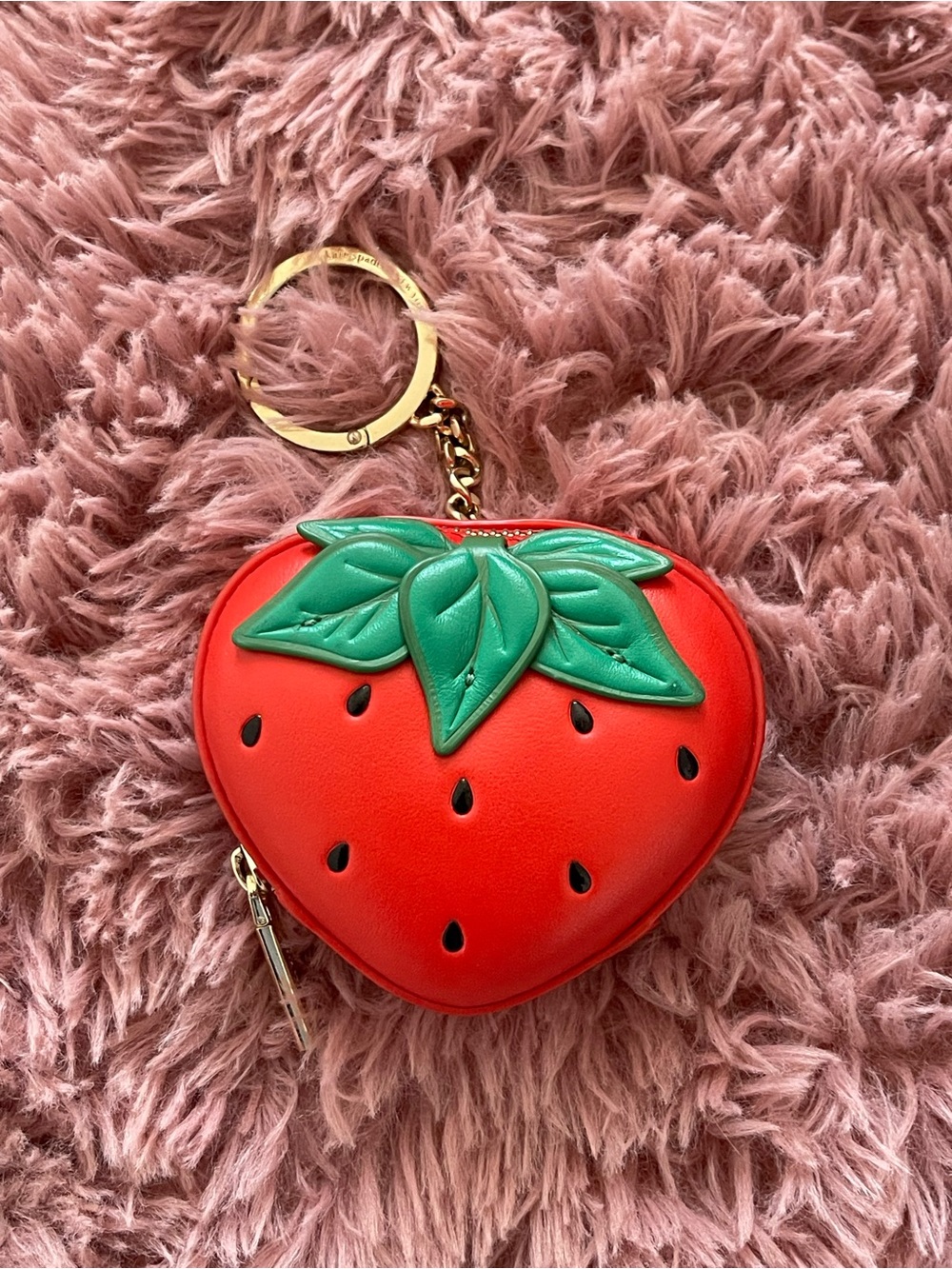 kate spade Red Strawberry Coin Pouch with Green Leaf Accent
